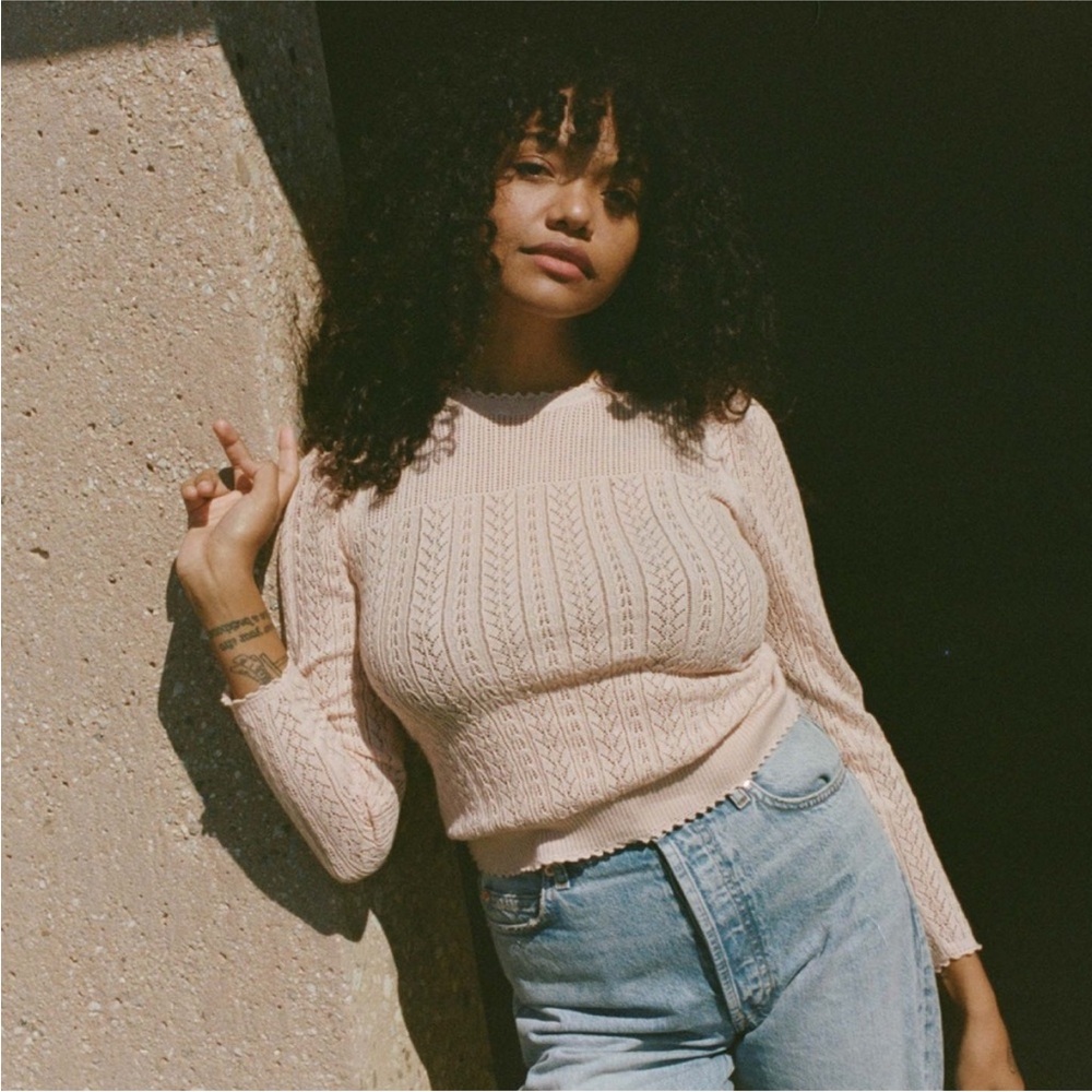DOEN SOFINA PULLOVER SWEATER SEASHELL PINK POINTELLE